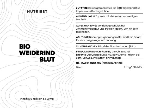 Getrocknetes Bio Weiderind Blut in Kapseln
