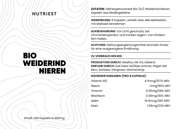 Capsule di Reni di Manzo da Pascolo Biologico Essiccati