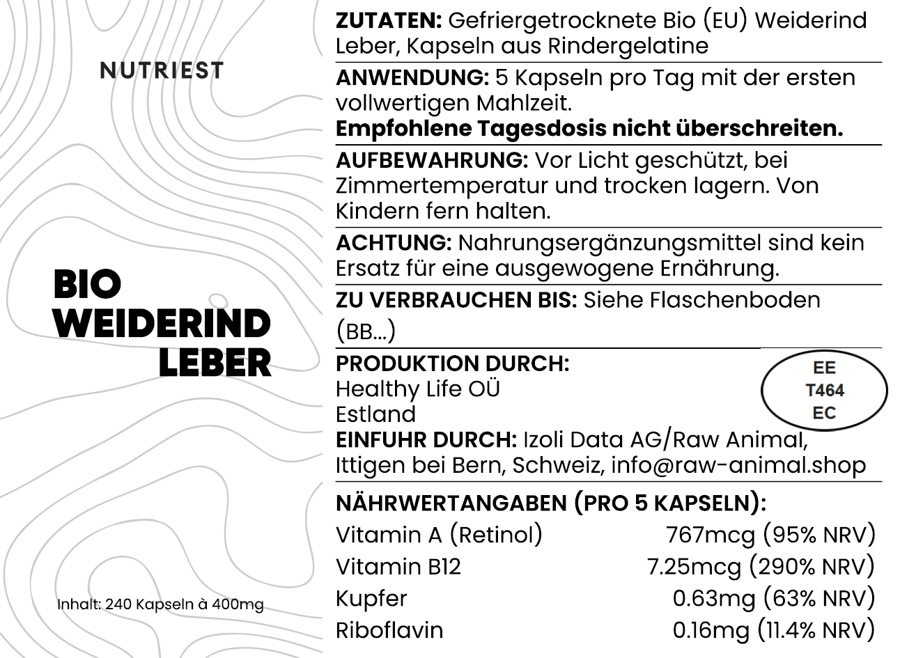 Cápsulas de Hígado de Res Orgánico Seco de Pastoreo