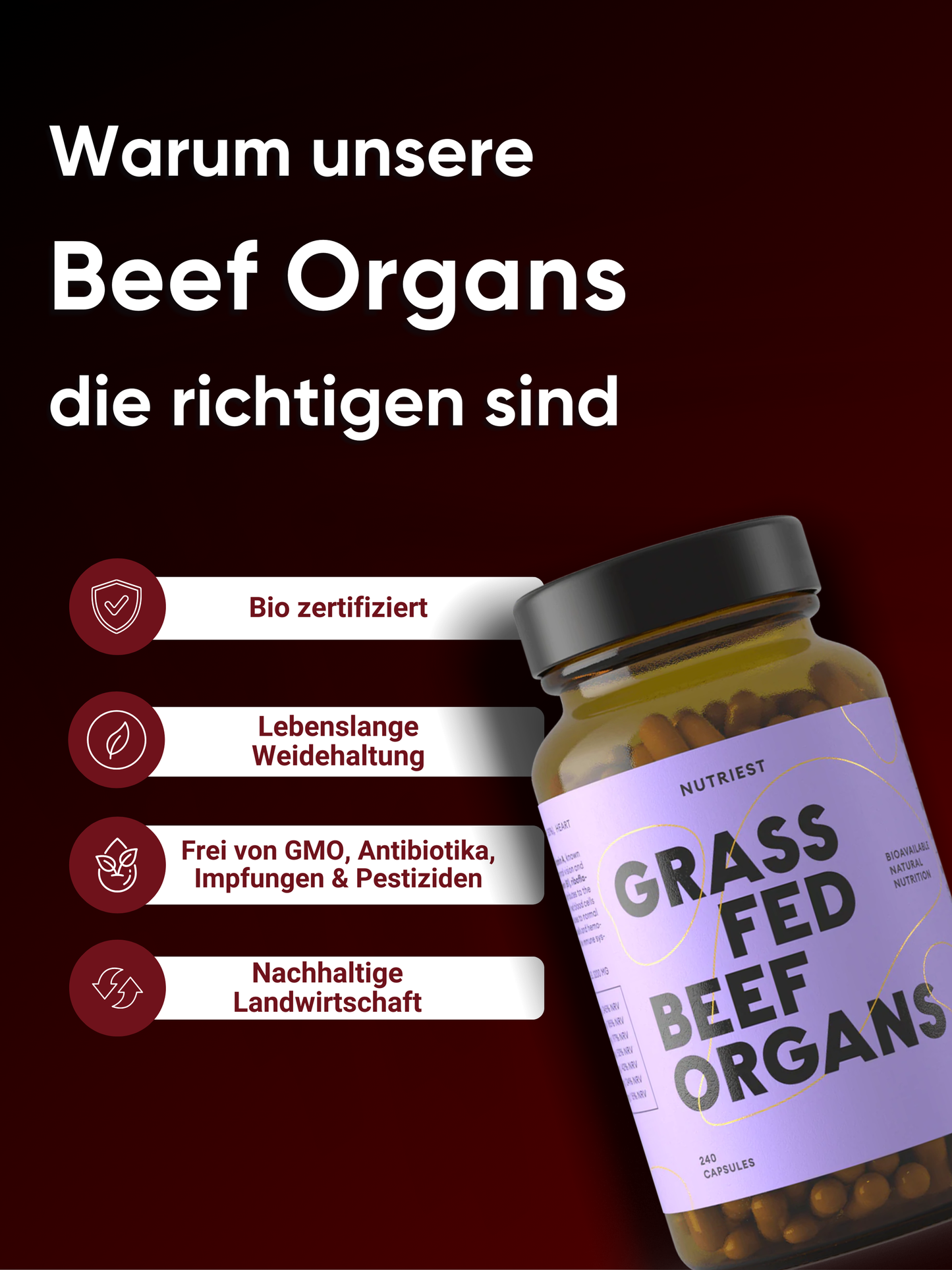 Dried Organic Pasture-Raised Beef Organs in Capsules