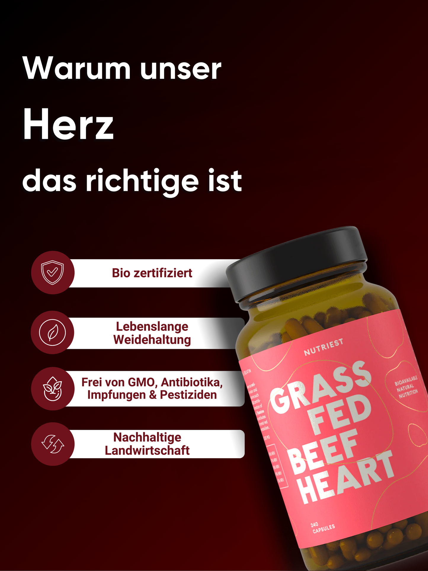 Getrocknetes Bio Weiderind Herz in Kapseln online kaufen | Raw Animal