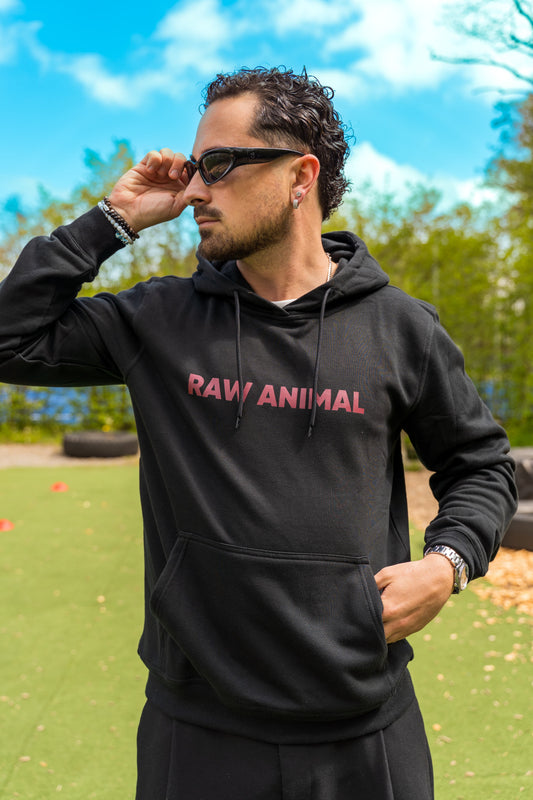 La Felpa con Cappuccio Raw Animal in Nero