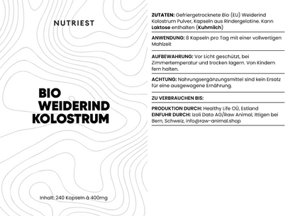 Extracto de Calostro de Res de Pastoreo Seco en Cápsulas