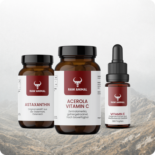 Antioxidantien-Trio: Acerola Vitamin C Kapseln, Vitamin E Tropfen und Astaxanthin ASTAFIT Kapseln