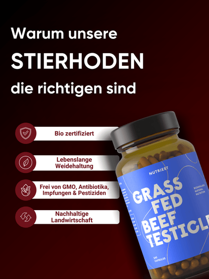 Getrocknete Bio Weiderind Hoden (Stierhoden) in praktischer Kapsel NUTRIEST - Raw Animal