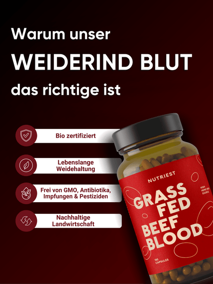 Getrocknetes Bio Weiderind Blut in Kapseln NUTRIEST - Raw Animal