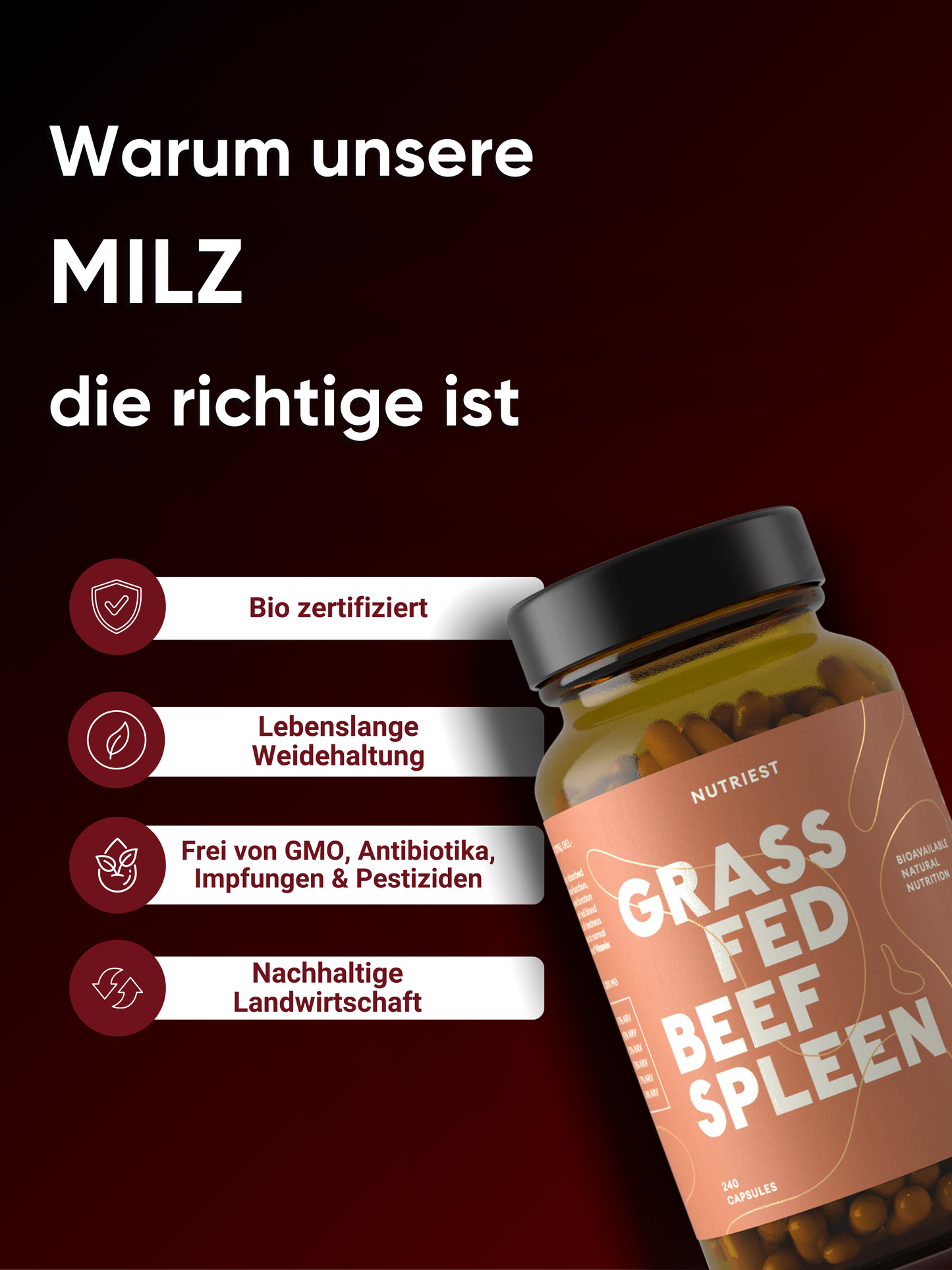 Getrocknete Bio Weiderind Milz in Kapseln online kaufen | Raw Animal
