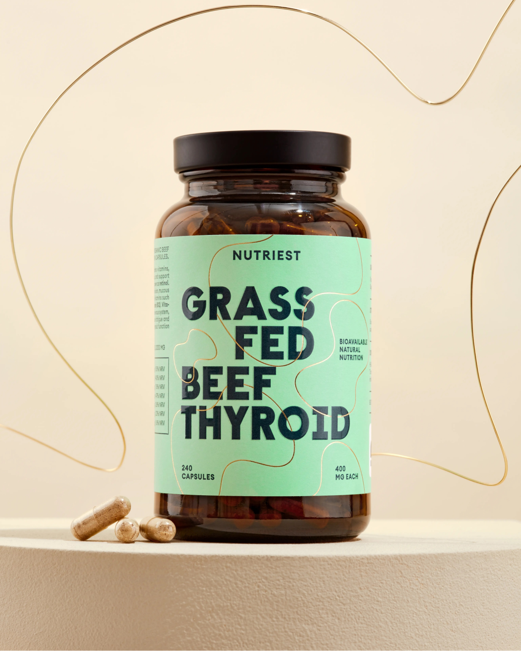 Dried Organic Pasture-Raised Beef Thyroid in Capsules